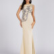 Women's Elegant Asymmetrical Neck Sequin Applique Mermaid Evening Dress 5061# Apricot Clothing Wholesale Market -LIUHUA