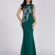Women's Elegant Asymmetrical Neck Sequin Applique Mermaid Evening Dress 5061# Dark Green Clothing Wholesale Market -LIUHUA