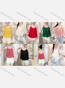 Wholesale Women's Casual V Neck Sleeveless Ruched Plain Pullover Cami Top, LIUHUA CLOTHING WHOLESALE
