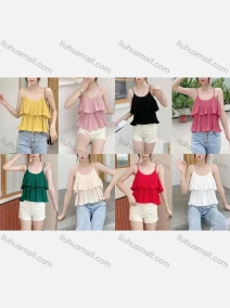 Wholesale Women's Casual Scoop Neck Sleeveless Ruched Tiered Plain Cami Top, LIUHUA CLOTHING WHOLESALE