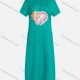 Wholesale Women's Casual Round Neck Graphic Short Sleeve Patch Pockets Midi Dress 576# Light Sea Green Clothing Wholesale Market Liuhua