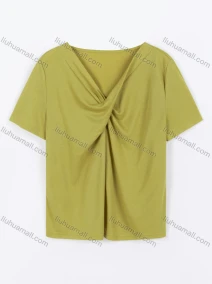 Wholesale Women's Casual Plain V Neck Short Sleeve Twist Crossover Front Blouse, LIUHUA CLOTHING WHOLESALE