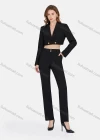 Wholesale Women's Plain Buttons Lapel Deep V Neck Long Sleeve Crop Suit Blazer & High Waist Straight Leg Suit Pants 2 Piece Set - Liuhuamall