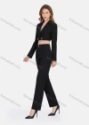 Wholesale Women's Plain Buttons Lapel Deep V Neck Long Sleeve Crop Suit Blazer & High Waist Straight Leg Suit Pants 2 Piece Set - Liuhuamall