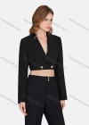 Wholesale Women's Plain Buttons Lapel Deep V Neck Long Sleeve Crop Suit Blazer & High Waist Straight Leg Suit Pants 2 Piece Set - Liuhuamall