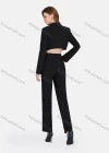 Wholesale Women's Plain Buttons Lapel Deep V Neck Long Sleeve Crop Suit Blazer & High Waist Straight Leg Suit Pants 2 Piece Set - Liuhuamall