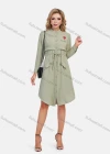 Wholesale Women's Casual Graphic A-Line Button Down Stand Collar Long Sleeve Short Shirt Dress With Belt - Liuhuamall