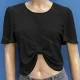 Wholesale Women's Casual Crew Neck Short Sleeve Irregular Hem Knit Plain Tops 3# Clothing Wholesale Market Liuhua
