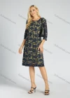 Wholesale Women's Elegant Two Tone Round Neck Guipure Lace 3/4 Sleeve Cocktail Midi Dress - Liuhuamall