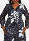 Wholesale Women's Casual Wrap V Neck Long Sleeve Lace Up Allover Print Knee Length Dress - Liuhuamall