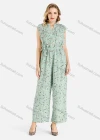 Wholesale Women's Casual Floral Print Notched Neck Sleeveless Wide Leg Jumpsuit With Belt - Liuhuamall