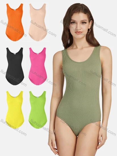 Wholesale Women's Sexy Plain High Waist Skinny Fit Ribbed Knit Bodysuit E112#
