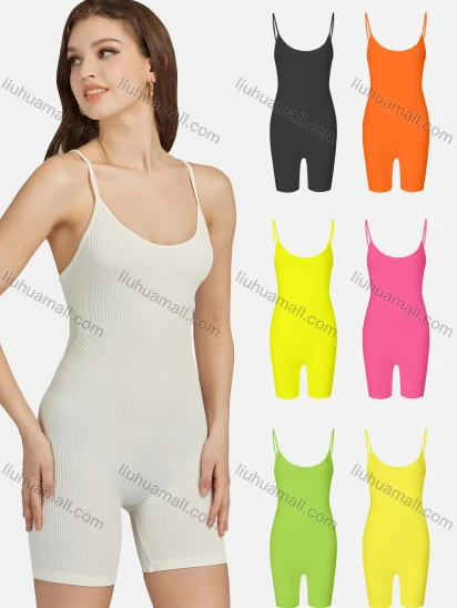 Wholesale Women's Casual Plain Skinny Fit Ribbed Spaghetti Strap Cami Bodysuit E141#