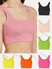 Wholesale Women's Casual Plain Ribbed Slim Fit Crop Tank Top E133#, LIUHUA CLOTHING WHOLESALE