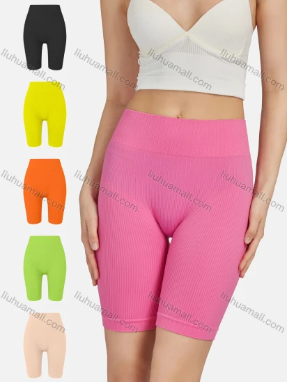 Wholesale Women's Casual Plain Skinny Fit Ribbed High Wasit Shorts E123#
