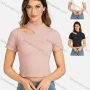 Wholesale Women's Casual Mock Neck Plain Cutout One Shoulder Top 7172# preview