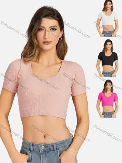 Wholesale Women's Casual Scoop Neck Plain Strapless Sleeveless Crop Top 7170#
