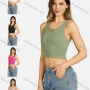Wholesale Women's Casual Crew Neck Plain Quarter Zip Sleeveless Crop Top 7171# preview
