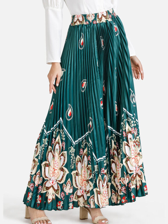 Women's Floral Print Pleated Maxi Skirt , Clothing Wholesale Market -LIUHUA, Skirts