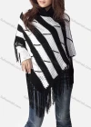 Wholesale Women's Casual Turtleneck Half Sleeve Scarf Hem Striped Knit Cape 2982# - Liuhuamall