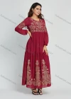 Wholesale Women's Elegant Embroidery Round Neck Long Sleeve Maxi Dress - Liuhuamall