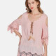 Women's Casual Cold Shoulder Embroidered Tassel Lace Blouse 2002# Pink Clothing Wholesale Market -LIUHUA