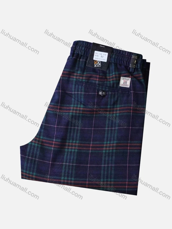 Wholesale Men's Casual Elastic Waist Plaid Print Pockets Trouser