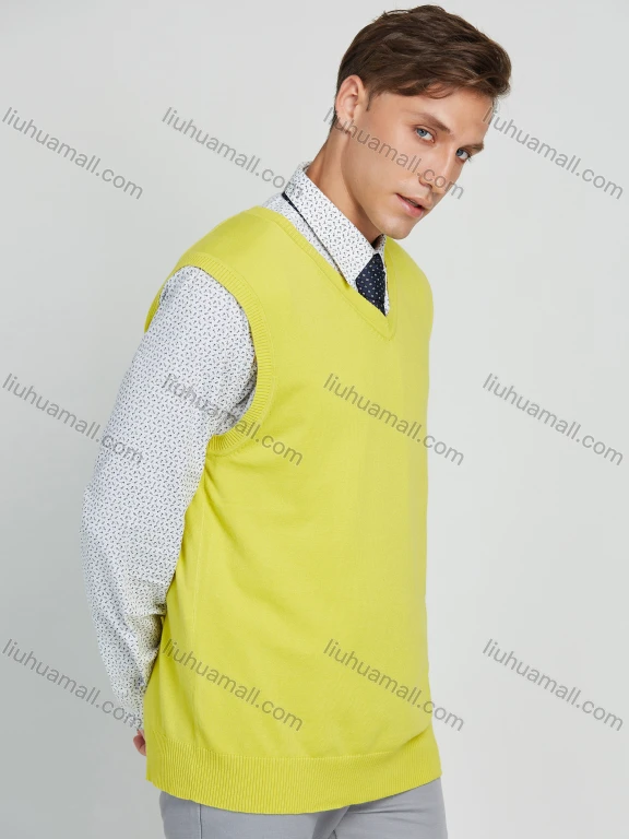 Wholesale Men's Classic Plain V Neck Sleeveless Jumpers Knit Sweater Vest