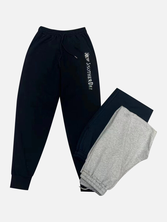 Men's Casual & Sporty Letter Embroidery Drawstring Patch Pocket Elastic Waist Jogger Sweatpants, Clothing Wholesale Market -LIUHUA, MEN, Pants-Trousers