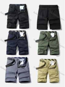 Wholesale Men's Casual Plain Multiple Pockets Shorts With Belt 18152#, LIUHUA CLOTHING WHOLESALE