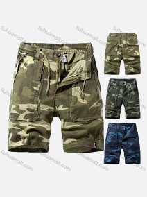 Wholesale Men's Casual Camouflage Elastic Waist Drawstring Multiple Pockets Shorts, LIUHUA CLOTHING WHOLESALE