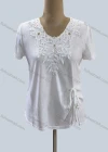 Wholesale Women's Casual V Neck Short Sleeve Appliques Blouse - Liuhuamall