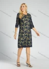 Wholesale Women's Elegant Two Tone Round Neck Guipure Lace 3/4 Sleeve Cocktail Midi Dress - Liuhuamall