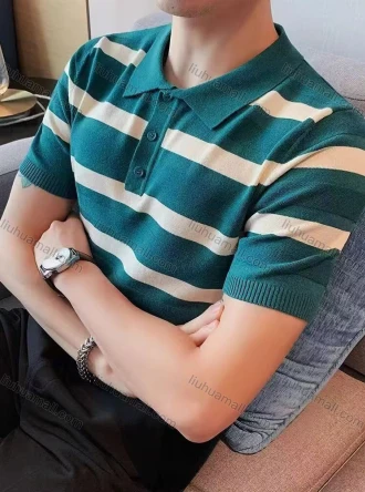 Wholesale Oscar factory casual men's knitted polo sweater, comfortable soft fabric, striped top, a must-choose for men, LIUHUA CLOTHING WHOLESALE