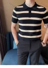 Wholesale Oscar factory casual men's knitted polo sweater, comfortable soft fabric, striped top, a must-choose for men - Liuhuamall