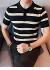Wholesale Oscar factory casual men's knitted polo sweater, comfortable soft fabric, striped top, a must-choose for men - Liuhuamall