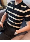 Wholesale Oscar factory casual men's knitted polo sweater, comfortable soft fabric, striped top, a must-choose for men - Liuhuamall