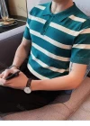 Wholesale Oscar factory casual men's knitted polo sweater, comfortable soft fabric, striped top, a must-choose for men - Liuhuamall
