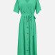 Women's Casual Short Sleeve Wrap V Neck Button Front Ruched Plain Maxi Dress With Belt LS3010# 074# Clothing Wholesale Market -LIUHUA