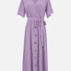 Women's Casual Short Sleeve Wrap V Neck Button Front Ruched Plain Maxi Dress With Belt LS3010# 098# Clothing Wholesale Market -LIUHUA