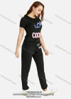 Wholesale Women's Casual Round Neck Tee & Pants With Beads Letter Detail Set - Liuhuamall