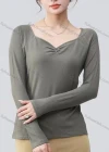 Wholesale Women's Casual Plain Button V Neck Long Sleeve Top 7742# - Liuhuamall