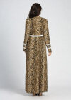Wholesale Women's Long Sleeve Round Neck Allover Leopard Print Maxi Dress With Belt - Liuhuamall