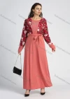 Wholesale Women's Long Sleeve Round Neck Floral Print Splicing A-line Maxi Dress With Belt - Liuhuamall