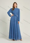 Wholesale Women's Chiffon Plain Long Sleeve Mock Neck Ruched Maxi Dress With Belt 0708# - Liuhuamall