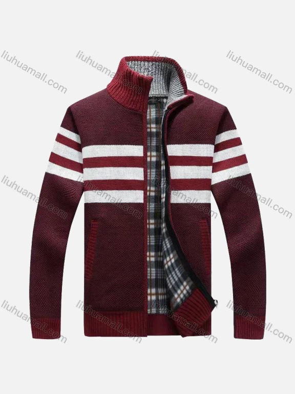 Wholesale Men's Casual Long Sleeve Full Zip Colorblock Chunky Knit Jackets