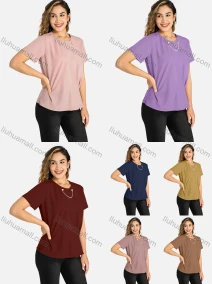 Wholesale Women's Casual Plain Pearl Decor Ruffle Hem Short Sleeve Blouse, LIUHUA CLOTHING WHOLESALE