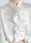 Wholesale Women's Casual Long Sleeve Mock Neck Hollow Out Ruffle Trim Plain Blouse 345253# - Liuhuamall
