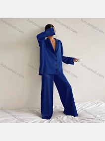 Wholesale Women's Casual Satin Lapel Long Sleeve Button Down Tops&Pants 2 Piece Pajama Sets, LIUHUA CLOTHING WHOLESALE