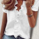 Women's Casual Ruffle Trim Blouse White Short Sleeve Clothing Wholesale Market -LIUHUA
